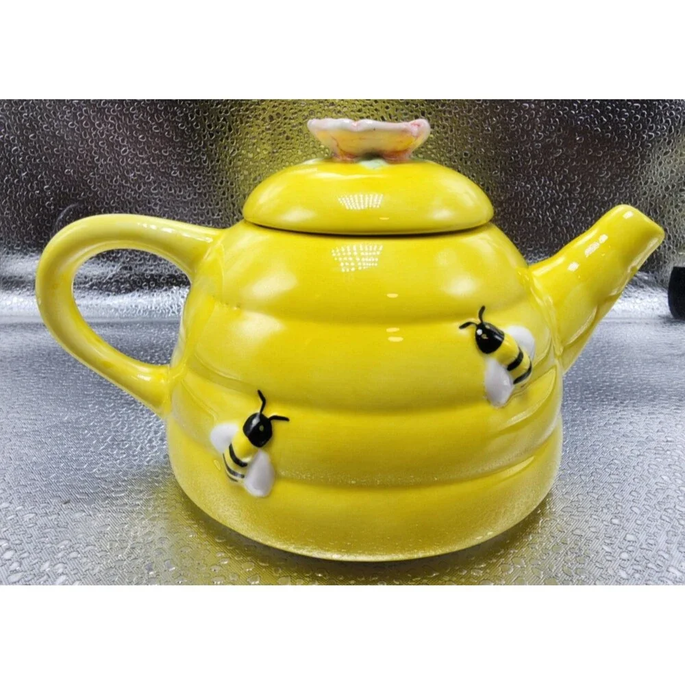 Certified International Beehive Teapot & Cup Combo 3D Bees &Flower Design(READ)